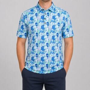 Con.struct Polo Shirt Mens Small Performance Quick Dry Golf Drinks Print Novelty